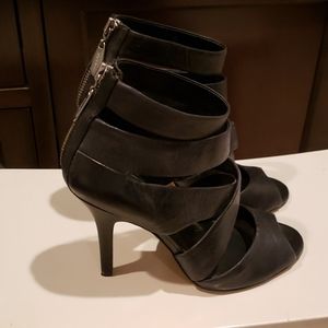 BCBG Black Strappy Bootie Heels 7m